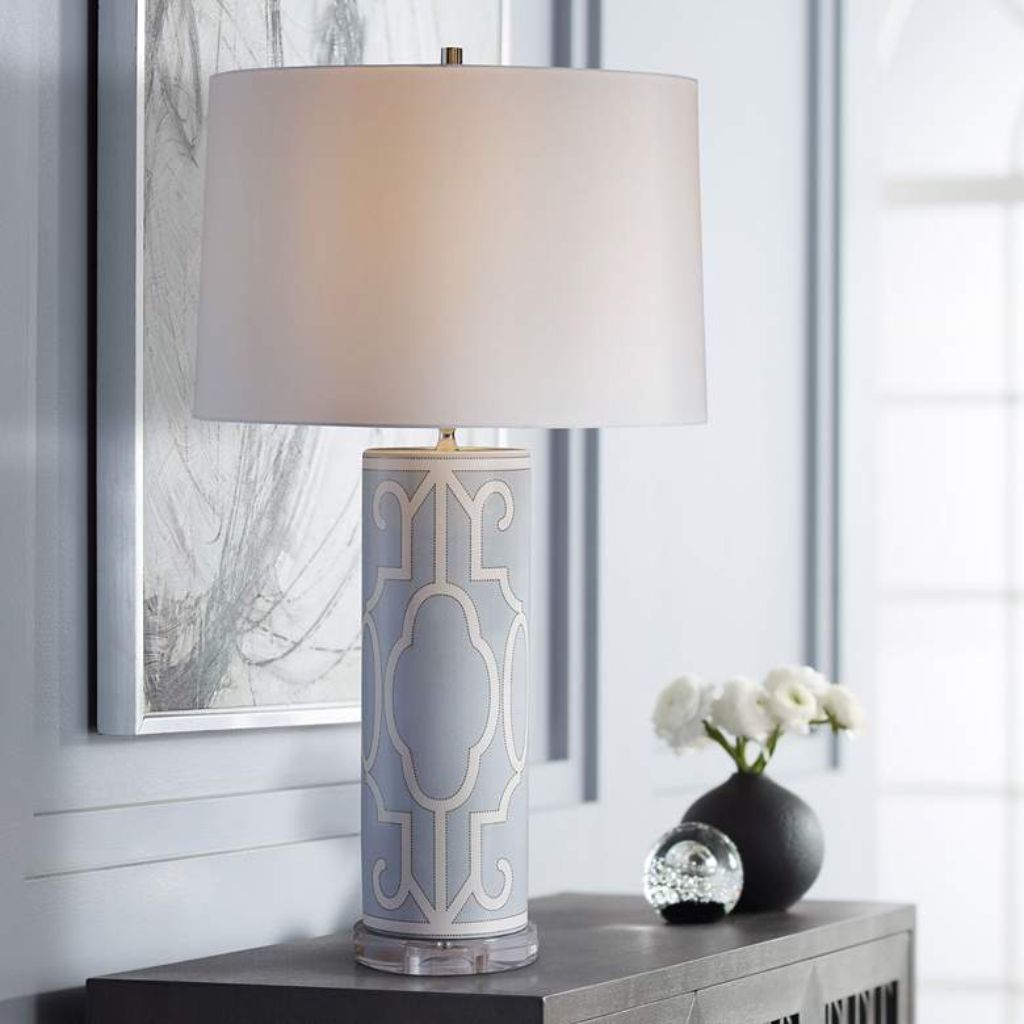 Untitled design BLUE AND WHITE CYLINDER TABLE LAMP