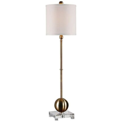 BRASS AND CRYSTAL TALL BUFFET TABLE LAMP