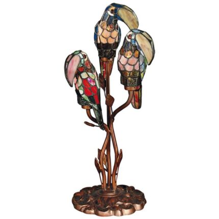 DALE TIFFANY THREE PARROTS ART GLASS TABLE LAMP