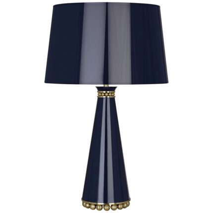BLUE AND BRASS TABLE LAMP WITH BLUE SHADE