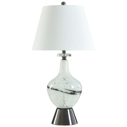 BLACK GLASS TABLE LAMP WITH WHITE SHADE