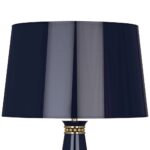 BLUE AND BRASS TABLE LAMP WITH BLUE SHADE