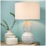 CERAMIC WAVE TABLE LAMP WITH LINEN SHADE