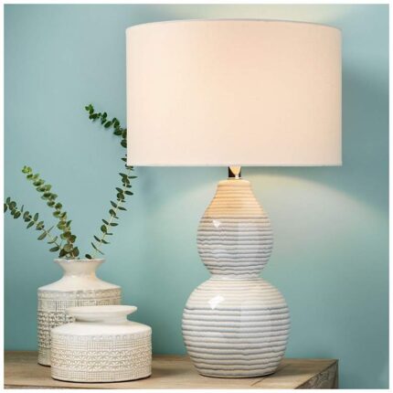 CERAMIC WAVE TABLE LAMP WITH LINEN SHADE