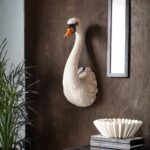 Swan Head Wall Art, in white resin finish — elegant bird sculpture for living room modern wall decor and gallery walls