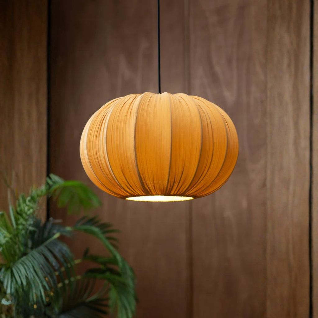 1 OCHRE PLEATED FABRIC CEILING LIGHT