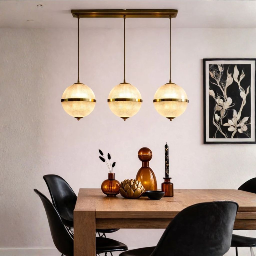 1 PARISIAN GOLD GLASS GLOBE TRIO CEILING LIGHT