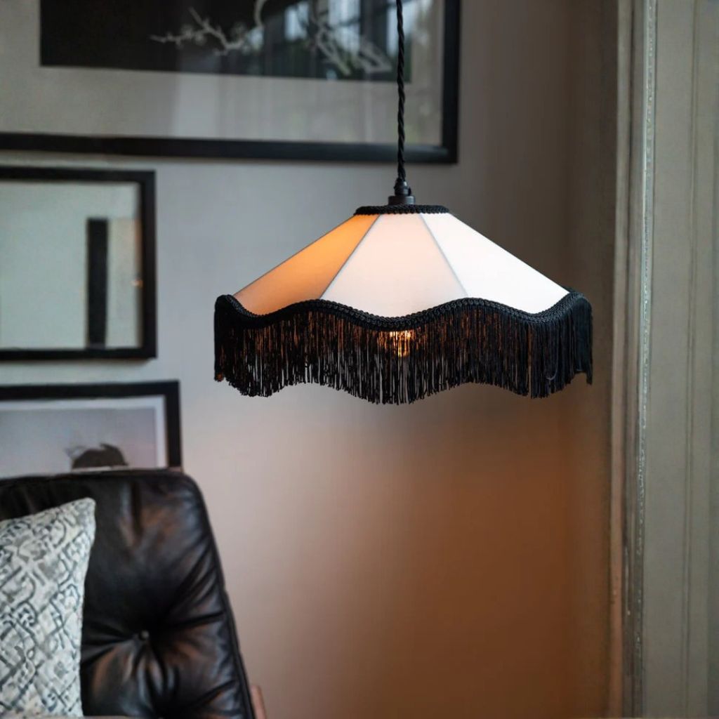 1 BLACK CREAM TASSEL CEILING LIGHT SHADE