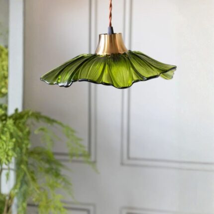 OLIVE GREEN FLOWER GLASS EASYFIT CEILING LIGHT SHADE