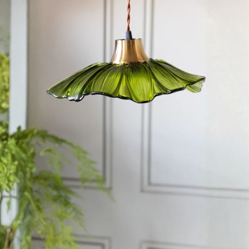 1 OLIVE GREEN FLOWER GLASS EASYFIT CEILING LIGHT SHADE