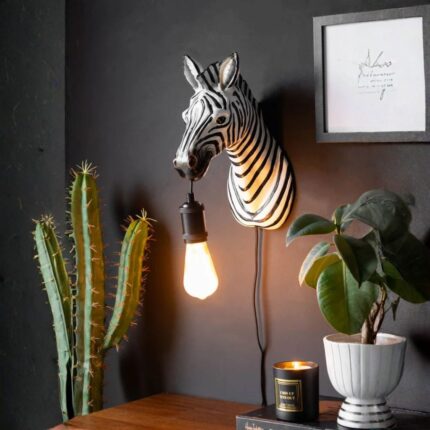 Zebra Wall Lamp — polyresin animal lamp and decorative wall light for hallway, children’s room and gallery wall