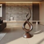FARMHOUSE ABSTRACT SCULPTURE FOR GARDEN WALNUT