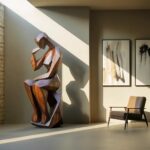 FARMHOUSE WOODEN SCULPTURE BROWN