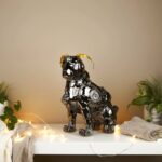 Mechanical Dog Sculpture— metallic grey plated resin animal sculpture and modern art sculpture for home decor, 38 cm tall, available at Lume Art Gallery