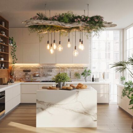 RUSTIC DRIFTWOOD CEILING LIGHT WITH HANGING BULBS
