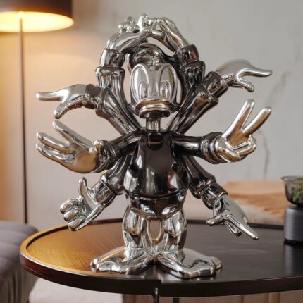 Chaos Mascot Sculpture — bold modern art sculpture in black and metallic silver resin, a unique animal sculpture and art sculpture for sale at Lume Art Gallery