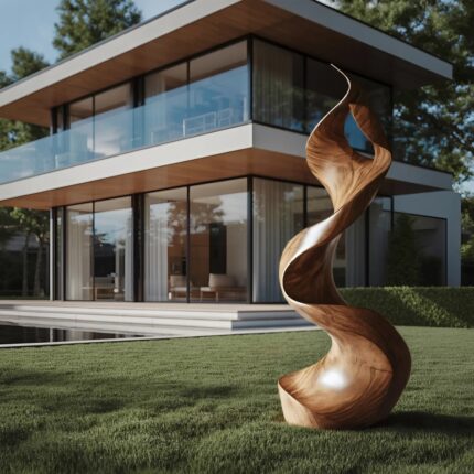 RUSTIC LARGE WOODEN SCULPTURE BROWN