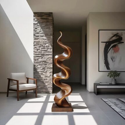RUSTIC LARGE WOODEN SCULPTURE BROWN
