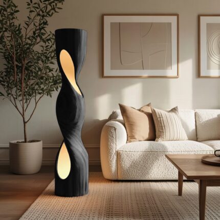 ORGANIC SCULPTURAL TWISTED FLOOR LAMP BLACK