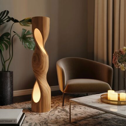ORGANIC SCULPTURAL TWISTED FLOOR LAMP OAK