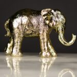 Gold Elephant Sculpture with distressed finish — premium animal sculpture and art sculpture for home decor, available as sculptures for sale at Lume Art Gallery