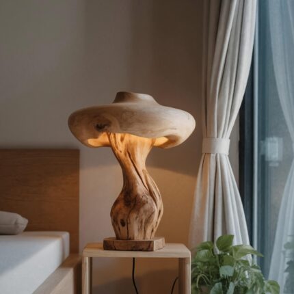 HANDCRAFTED BROWN MUSHROOM LAMP WITH ORGANIC DESIGN