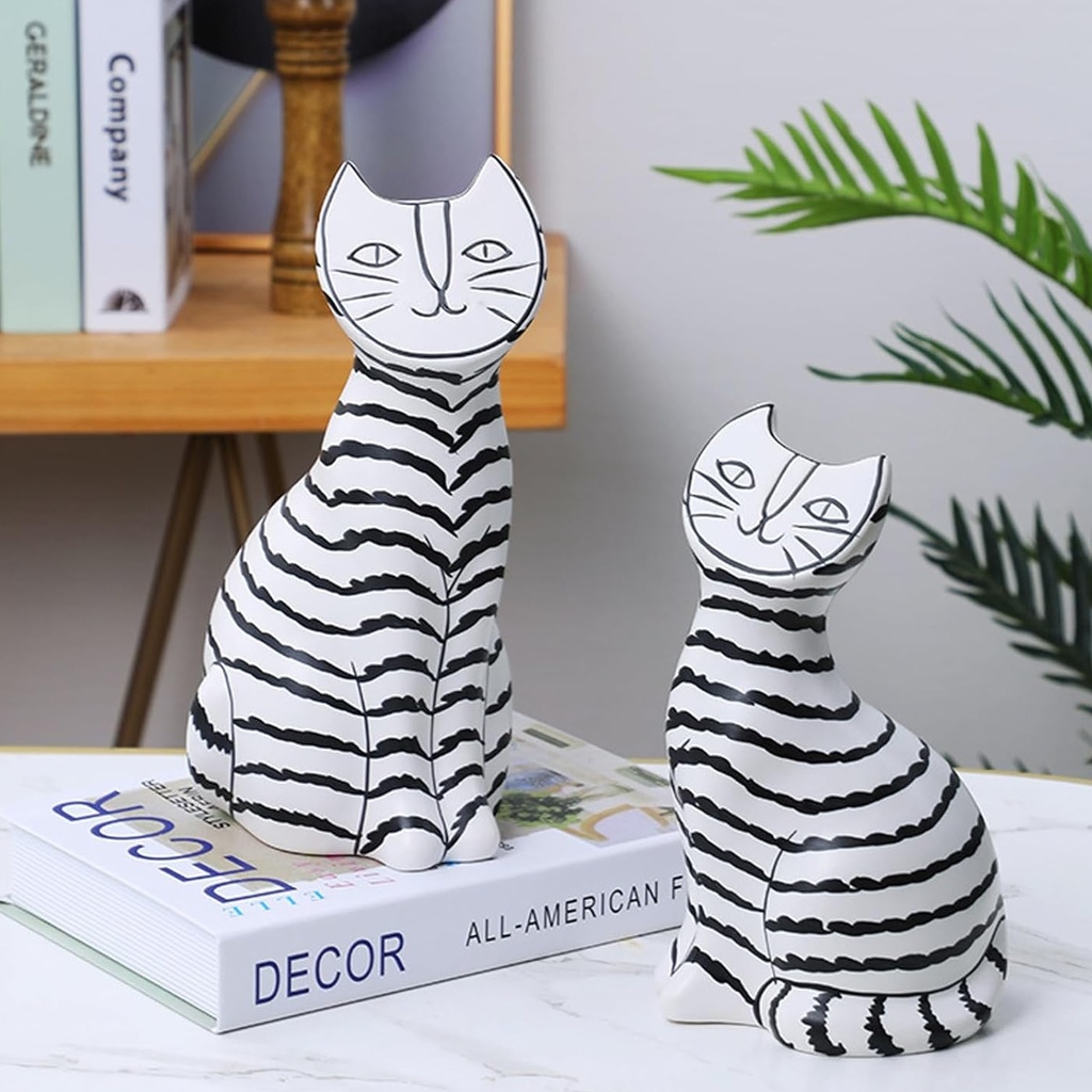 Graceful Feline Sculpture, black and white resin cat sculpture — modern animal sculpture for home décor by Lume Art Gallery Graceful Feline Sculpture, black and white resin cat sculpture — modern animal sculpture for home décor by Lume Art Gallery
