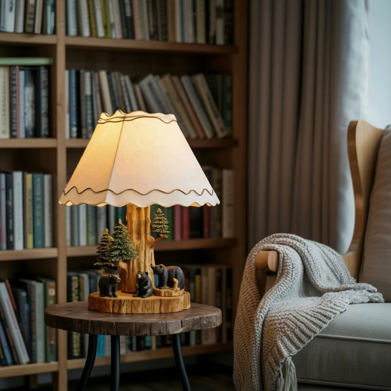 RUSTIC BEAR TABLE LAMP OAK