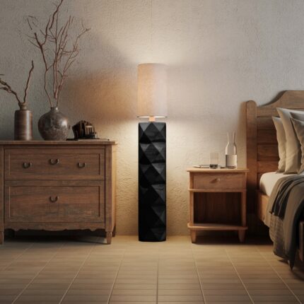 Black art deco floor lamp — wooden lamp and wooden home decor for living room decor | Lume Art Gallery