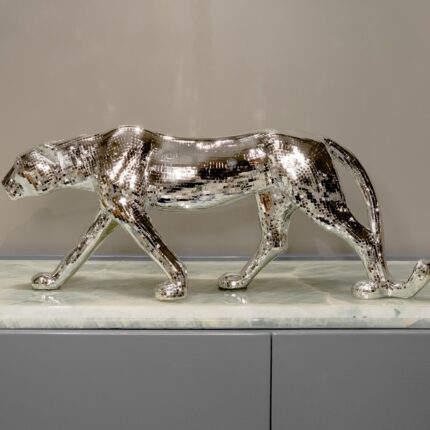 Silver Panther Art Sculpture — premium metallic resin animal sculpture, a bold modern art sculpture and animal sculptures for sale for luxury home decor