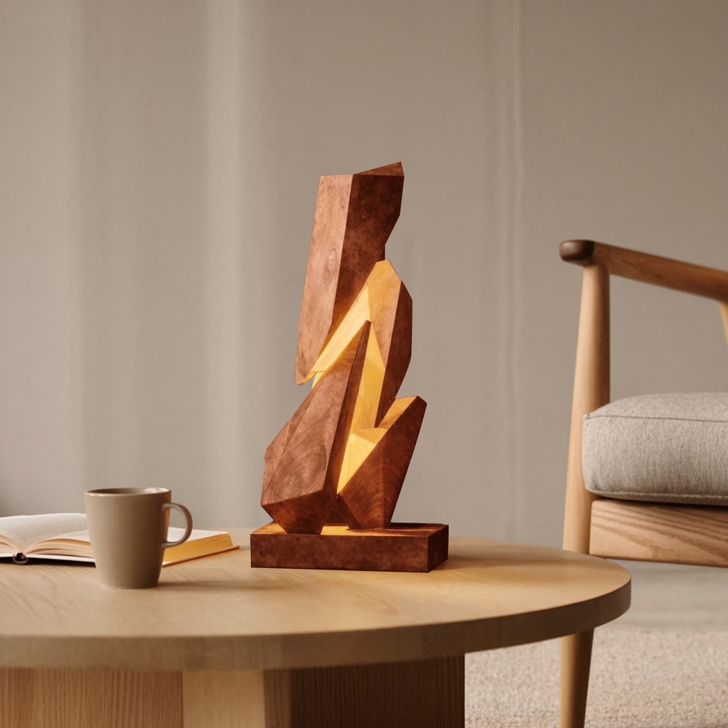 Brown rustic table lamp with a natural wood base and warm glow—handcrafted wooden table lamp perfect for living room and bedroom décor at Lume Art Gallery. Brown rustic table lamp with a natural wood base and warm glow—handcrafted wooden table lamp perfect for living room and bedroom décor at Lume Art Gallery.