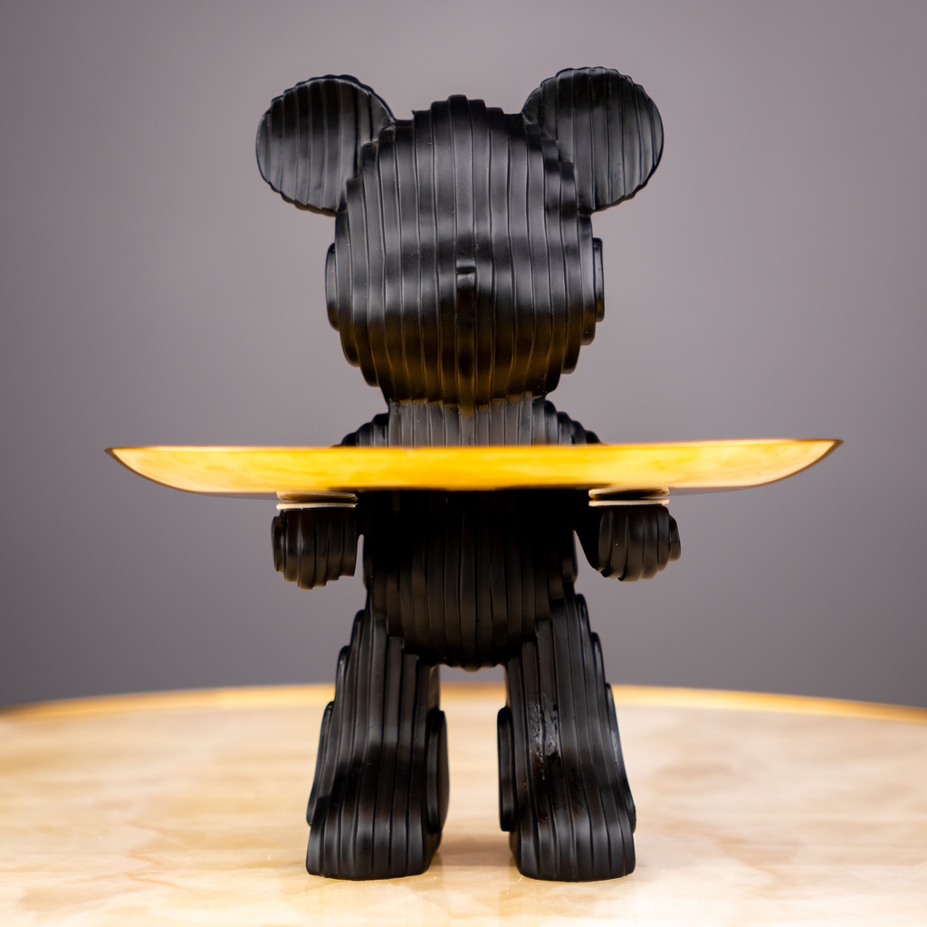 Black Bear Tray Art Sculpture – modern black resin and metal animal sculpture for home decor, art sculpture available for sale at Lume Art Gallery Black Bear Tray Art Sculpture – modern black resin and metal animal sculpture for home decor, art sculpture available for sale at Lume Art Gallery