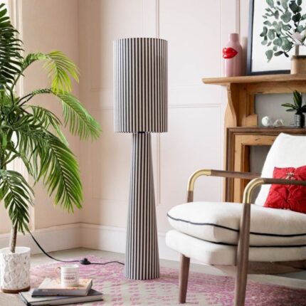 BLACK AND WHITE STRIPE FLOOR LAMP