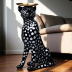 Black Leopard Sculpture – handcrafted black and silver resin animal sculpture, a bold modern art sculpture for luxury home decor | Lume Art Gallery
