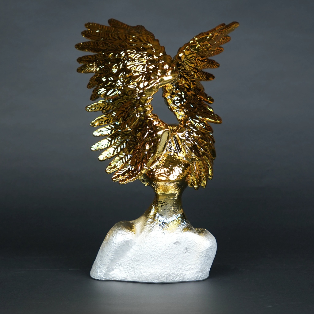 Golden Phoenix Burst – gold and silver resin bird sculpture, modern art sculpture for home decor, 52cm tall, available as sculpture for sale at Lume Art Gallery Golden Phoenix Burst – gold and silver resin bird sculpture, modern art sculpture for home decor, 52cm tall, available as sculpture for sale at Lume Art Gallery