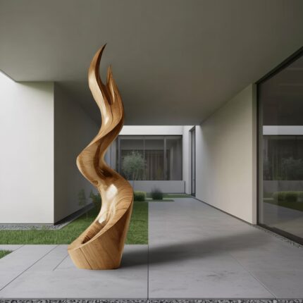 MID CENTURY OAK ABSTRACT SCULPTURE