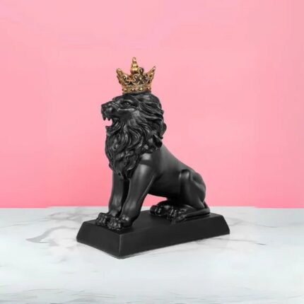 Black Lion Sculpture — black animal sculpture in premium obsidian resin finish, 32cm modern art sculpture for luxury home decor
