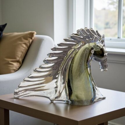 Crystal horse sculpture made from premium glass, art sculpture for luxury home decor