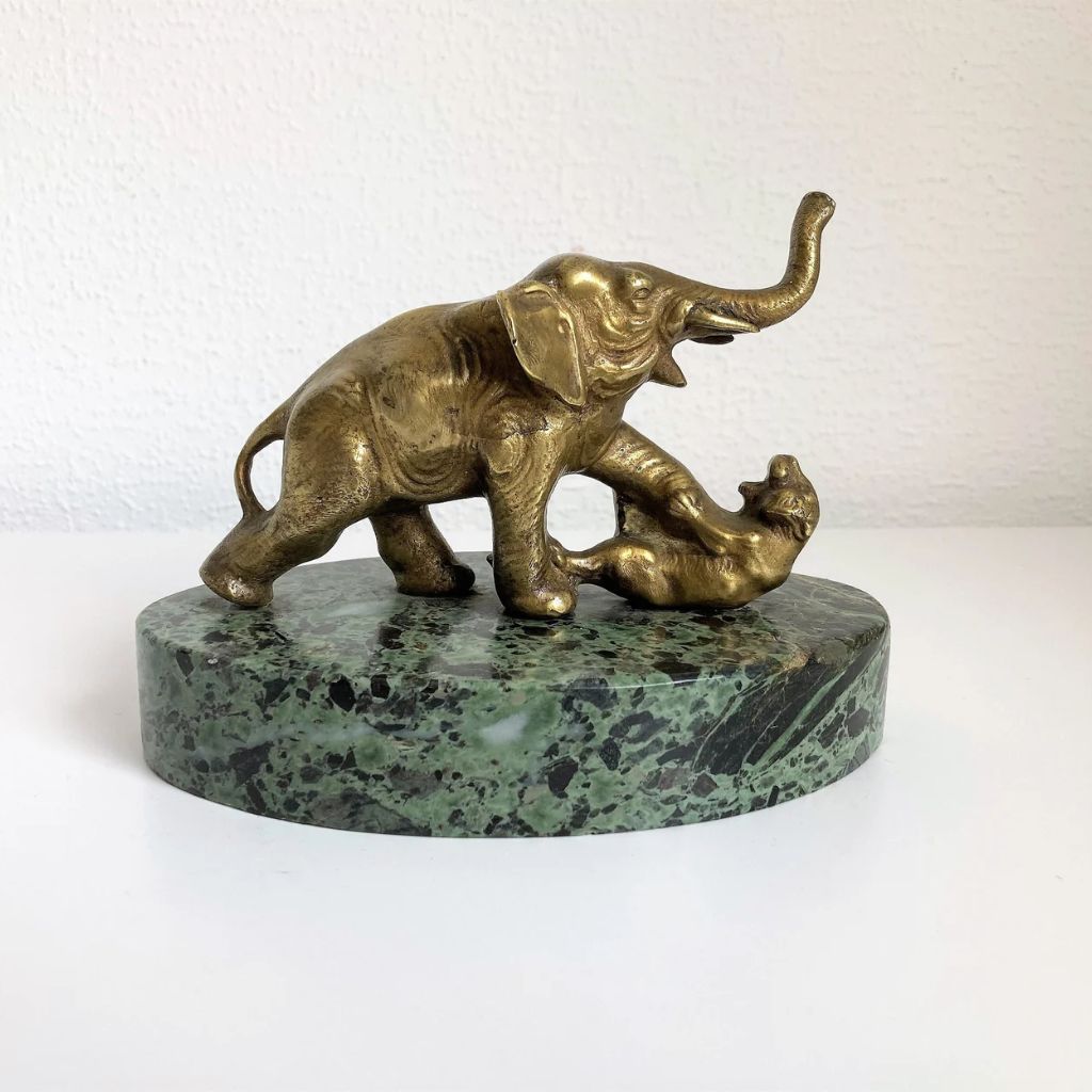 Art Deco Bronze Elephant & Tiger Statue Art Deco Bronze Elephant & Tiger Statue