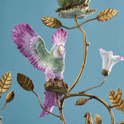 Candleholder Parrot Green Gold Bird Sculpture