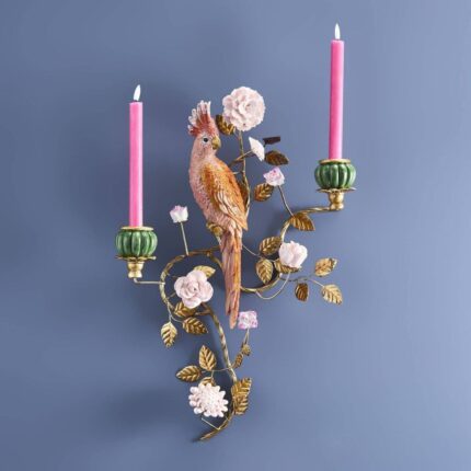 Wall Candleholder Parrot Hand-Painted Sculptural Wall Decor