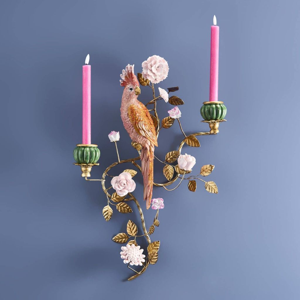 Wall Candleholder Parrot Hand-Painted Sculptural Wall Decor Wall Candleholder Parrot Hand-Painted Sculptural Wall Decor