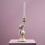 Candlestick Parrot Amari Green Gold Bird Sculpture
