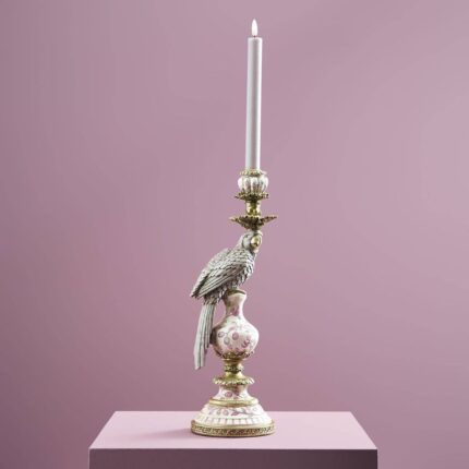 Candlestick Parrot Amari Green Gold Bird Sculpture