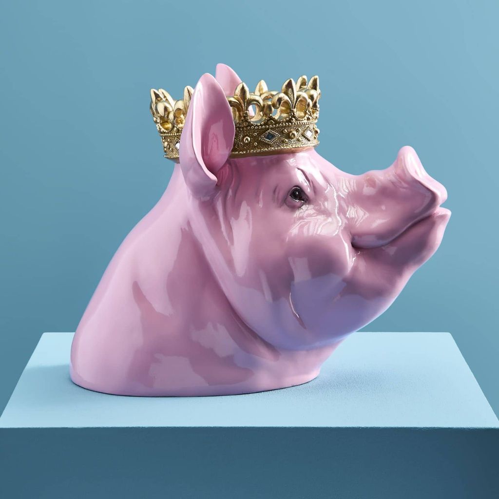 Piggy Bank Pig Porky with Crown Animal Sculpture Piggy Bank Pig Porky with Crown Animal Sculpture