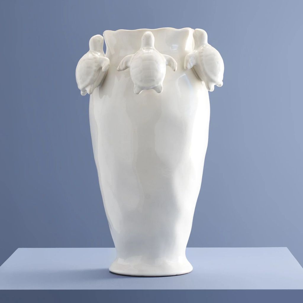 Vase with Turtles White Animal Sculpture Vase with Turtles White Animal Sculpture