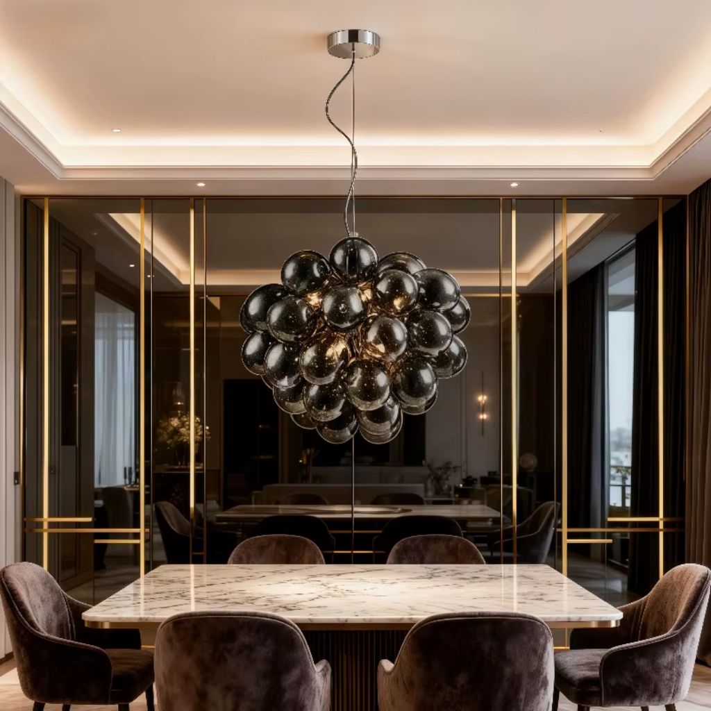 Pearl Black Glass Grape Crystal Chandelier Modern Ceiling Light Pearl Black Glass Grape Crystal Chandelier Modern Ceiling Light