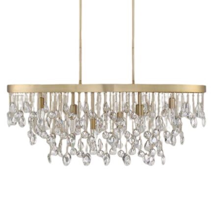 8 Light Noble Brass and Crystal Chandelier