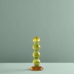 Candle Holder Fancy Crystal Yellow Round Glass