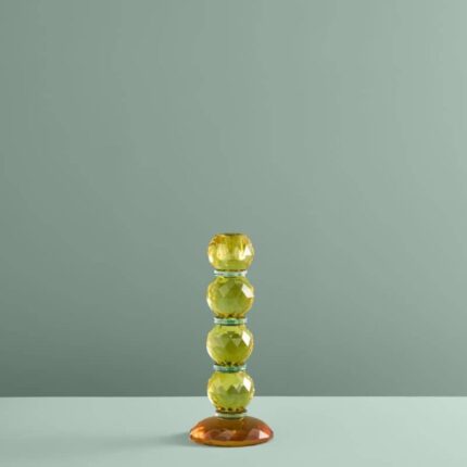 Candle Holder Fancy Crystal Yellow Round Glass